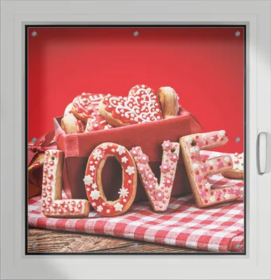 Produktbild von Wallario Lichtschutzbild, Dekorativer Sichtschutz Sonnenschutz 96 x 100 cm mit Motiv: Love Bakery - Backen mit Liebe - Verdunklung ohne Bohren