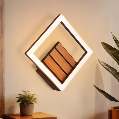 Image de Applique murale LED ZMH, 17 cm, design bois, lampe de couloir, éclairage mural pour chambre à coucher, 3000K, 7W, éclairage indirect, petite lampe pour cuisine, idéale pour salon et hôtels