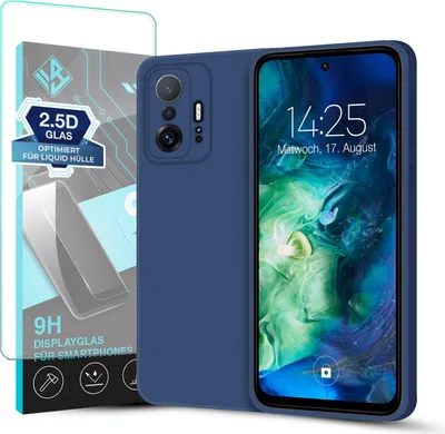 Produktbild von Hülle für Xiaomi 11T / 11T Pro mit 9H Displayglas Displayschutz Plus Case Cover Bumper Silikon Softgrip Schutzhülle Farbe: Blau
