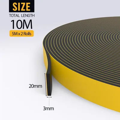 Obrázok produktu pre Samolepiace tesniace pásky, šírka 20 mm, výška 3 mm, dĺžka 10 metrov, určené pre okná a dvere