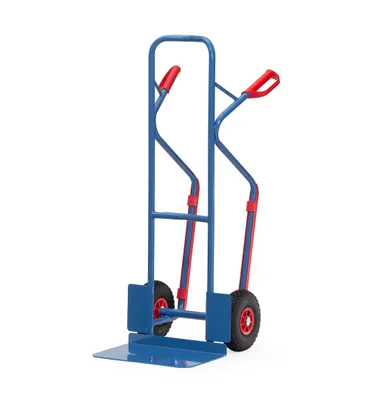 A blue and red hand truck on a white background.
