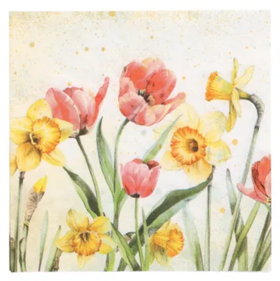 Produktbild von 100 Servietten, 3-lagig 1/4-Falz 33 cm x 33 cm "Tulips & Daffodils"