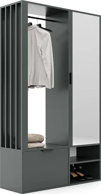 Produktbild von Idohome - Garderobenschrank Milo mit Spiegel, mit Ablagen und Kleiderstange, Farbe: Greenstone