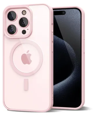 Obrázek produktu pro Magnetický kryt pro iPhone 15 Pro, kompatibilní s MagSafe, průhledné nárazuvzdorné pouzdro, ochranný zadní kryt Růžový