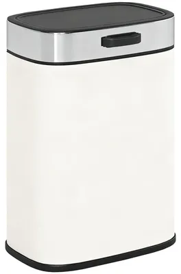 Imagen del producto de Contenedor de residuos de acero inoxidable de 5 litros, para colocar en el suelo o colgar en la pared. | Color: Blanco, | Dimensiones: 19,5 x 21,5 x 30 cm