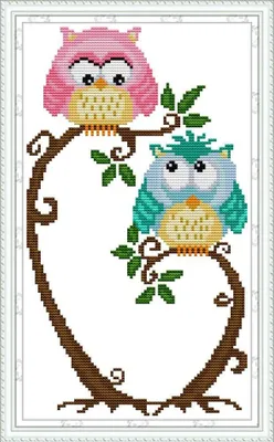 Kreuzstich-Set, zwei Eulen, vorgestempelt, 25×42 cm