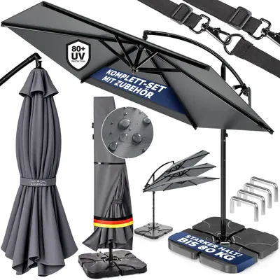 Produktbild von CASARIA® Ampelschirm 350 cm Komplettset inkl. 4 Gewichte & Schutzhülle – Garten Sonnenschirm UV 80+ neigbar schwenkbar mit Kurbel rund Anthrazit