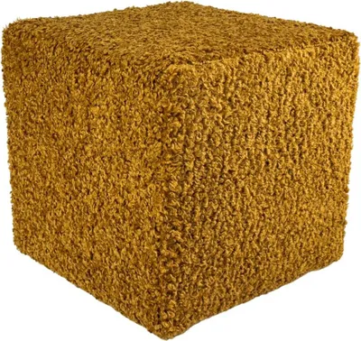 Obrázok produktu pre Štvorcová taburetka Bouclé ROLF 40x40 cm - štýlová čalúnená taburetka alebo podnožka z látky Teddy - horčicovo žltá