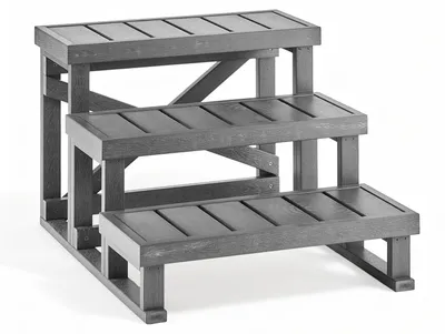 Produktbild von Whirlpooltreppe - Pooltreppe - 3-stufig - 70 cm breite Stufen - Rutschfeste Oberfläche - 160 kg Tragkraft - Wetterfest - Für Wohnmobile, Terrassen und Gärten