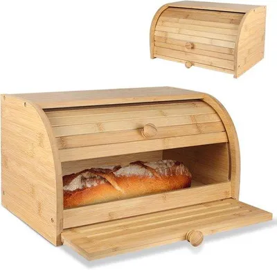 Image de Boîte à pain Famanu avec planche à découper et bac à miettes – Idéale pour conserver le pain frais, dimensions : 37 x 23 x 19,7 cm