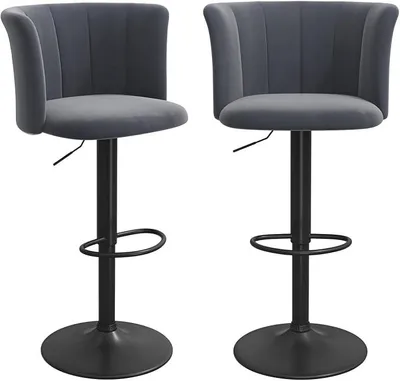 Imagen del producto de Juego de 2 taburetes de bar, taburetes de bar con altura ajustable, tapizados en terciopelo, giratorios 360°, taburetes de bar giratorios con respaldo, taburetes de bar para barra, ideales para cocina/barra de bar (gris oscuro)