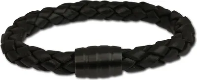 Image de SilberDream bracelet en cuir noir fermeture en acier inoxydable noirci D2LS4802