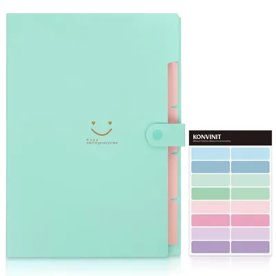 Produktbild von Fächermappe A4 erweiterbar mit 5 Taschen, Druckknopfverschluss, PP-Material, Grün