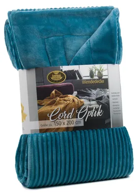 Produktbild von GÖZZE Cord Wohndecke kuschelige Mikrofaser-Wendedecke in Cordoptik mit samtweicher Rückseite Petrol 150 x 200 cm