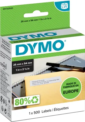 Produktbild von DYMO Original LabelWriter Rücksendeadressetiketten (Groß) | 25 mm x 54 mm | Rolle mit 500 leicht ablösbaren Etiketten | selbstklebend | Beschriftungsgerät für LabelWriter Etikettendrucker