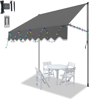 Immagine prodotto di Jopassy tenda a morsetto con LED tenda senza foratura tenda da sole per balcone regolabile in altezza tenda da sole per balcone 200cm Grigio