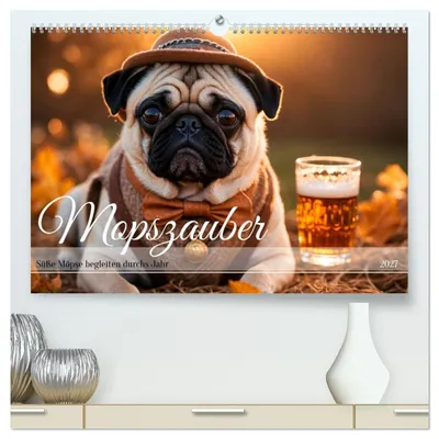 Produktbild von Mopszauber - Süße Möpse begleiten durchs Jahr (hochwertiger Premium Wandkalender 2027 DIN A2 quer), Kunstdruck in Hochglanz