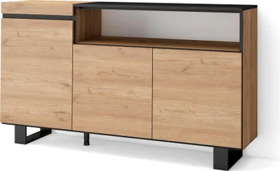 Produktbild von Sideboard, Highboard, 150x35x87cm, 3 Türen, Industriedesign, Eiche Schwarz