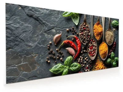 Produktbild von Küchenrückwand Spritzschutz Glas mit Motiv Küchengewürze 40 x 40 cm