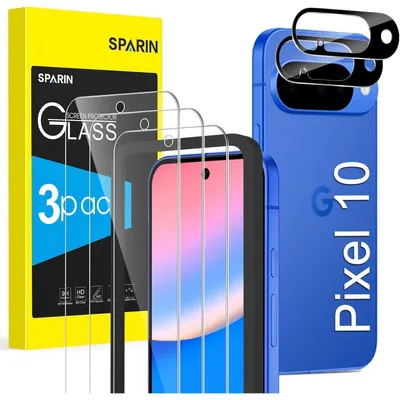 Produktbild von Panzerschutzglas für Google Pixel 10, 3x Displayschutzfolie, 2x Kameraschutz, 9H Härte, Kratzfest, HD-Klar, mit Montagehilfe