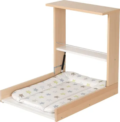Produktbild von GEUTHER Wand-Wickelregal Wicki in Natur| Mit Wickelauflage Sterne | Einhandbedienung | Platzsparend 24 cm | Germany