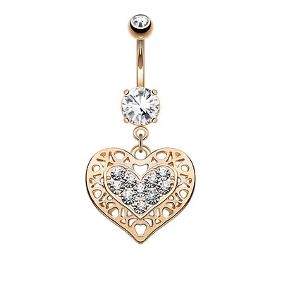 Produktbild von Taffstyle Bauchnabelpiercing Bauchnabelpiercing Stecker mit filigranen Kristall Herz Anhänger, Roségold