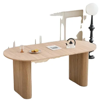 Immagine prodotto di Tavolo da pranzo, design ovale, stile moderno, marrone chiaro