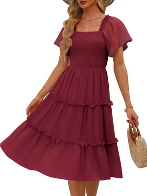 Produktbild von LILLUSORY Damen-Sommerkleid, lässig, Flatterärmel, quadratischer Ausschnitt, ges