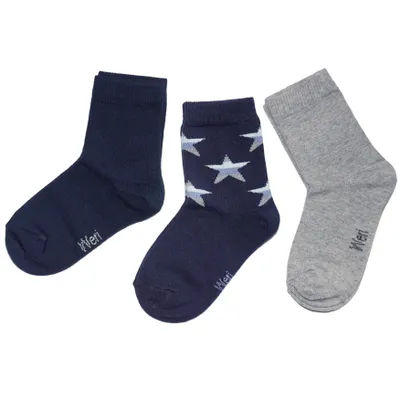 Produktbild von Kinder Socken 3-er Pack aus Baumwolle Sterne Marine Größe 23-26