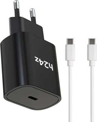 Produktbild von 25W USB-C Schnellladegerät mit USB-C oder ios Ladekabel für iPhone – Kompatibel mit iPhone, Samsung Galaxy, iPad, MacBook, Huawei, Xiaomi, OnePlus, Google Pixel – PD 3.0 Netzteil für schnelles Laden – Schwarz / Typ C 1 Meter