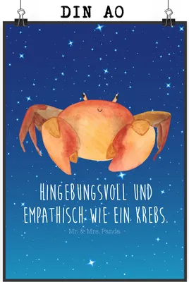 Produktbild von Mr. & Mrs. Panda Bild Sternzeichen Krebs DIN A0 - Sternenhimmel Blau - Geschenk, kunstdruck poster, Geburtstag Juni, Wandbild, Plakat, Krabbe, Krebse, drucke, Meer