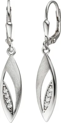 Produktbild von Ohrhänger Ohrringe Boutons Brisur Zirkonia spitzoval teilmattiert 925 Silber