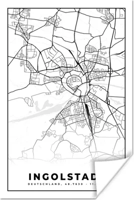 Produktbild von MuchoWow® Poster Ingolstadt - Karte - Stadtplan 120x180 cm - Kunstposter