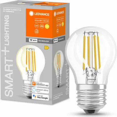 Obrázek produktu pro LEDVANCE SMART+ WiFi Filament Mini Bulb Dimmable, Chytrá žárovka, Wi-Fi, Průhledná, Integrovaná LED, E27, Teplá bílá