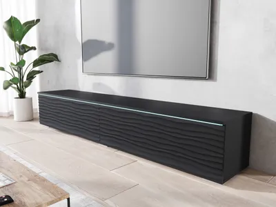 Obrázek produktu pro Lowboard APOLLO II RTV skříňka 180 cm police pod TV, komoda MDF, vlna  - černý