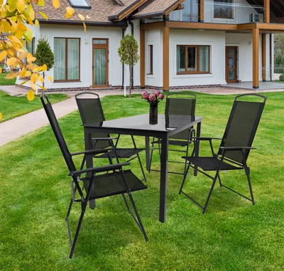 Produktbild von VCM 5-tlg Gartenmöbel Set | Sitzgruppe Essgruppe | 1x Tisch, 4x Stühle | Tisch Maße ca. H. 76 x B. 140 x T. 80 cm | Hochlehner Set 140M
