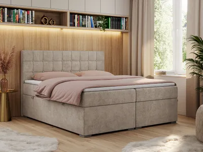 Produktbild von Boxspringbett, Doppelbett, Polsterbett mit Kopfstütze, Bettkasten - CARMEN - 140x200 - Beige - Struktur - H3