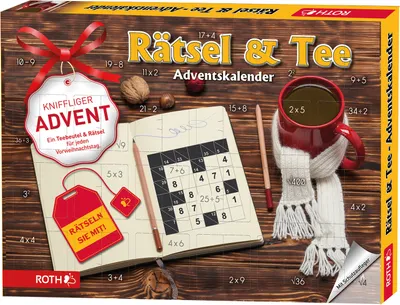 Produktbild von ROTH Rätsel + Tee-Adventskalender gefüllt mit hochwertigem Tee und Rätseln, Teebeutel-Kalender für die Vorweihnachtszeit