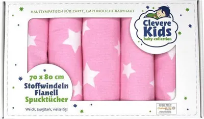 Produktbild von Clevere Kids baby-collection Molton Flanellwindeln 5er Pack Geschenkset - Motiv: Stern rosa-weiß
