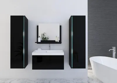 Obrázek produktu pro Furnitech Jenny 3 80 Koupelnové skříňky Zrcadlový set (nábytek bez LED, černý)