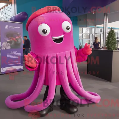 Produktbild von Magenta REDBROKOLY Squid Maskottchen Kostüm Charakter gekleidet in eine Anzughose und Fäustlinge
