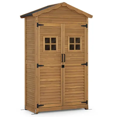 Produktbild von M MCombo Gartenschrank Gartenhaus Holz Wetterfest, Geräteschrank Gerätehaus Outdoor, für Außenbereich Garten Terrasse, Geräteschuppen 1152 (Natur)