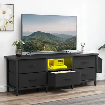 Produktbild von TV-Schrank, TV-Ständer Fernsehschrank, mit 5 Schubladen und LED, für Fernseher bis zu 55 Zoll, 145 x 35 x 50 cm, Schwarz