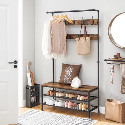 Produktbild von VASAGLE Garderobenständer Garderobe, mit Sitzbank, mit 9 Haken, multifunktionale