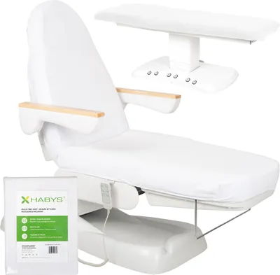 Produktbild von Habys Velours Bezug für Kosmetikliege Massagetisch Massageliege | mit Gummizug & Schnüren | Spannlaken Wellness SPA | Weiß