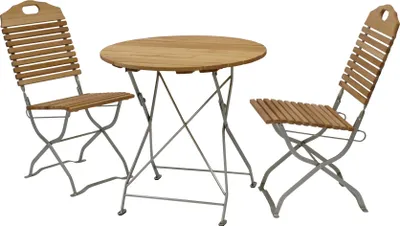 Produktbild von DEGAMO Bistroset Klappgarnitur Gartengarnitur im Kurgartendesign BAD TÖLZ 3-teilig, Flachstahl verzinkt + Holz Robinie, klappbar