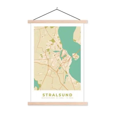 Produktbild von MuchoWow® Textilposter Karte - Stralsund - Vintage - Karte 60x90 cm mit holzfarbenen Rahmen - Textil