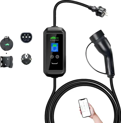 Obrázek produktu pro Nabíječka pro elektromobily, připojení k chytré aplikaci, nastavitelný proud, černá, TYPE2