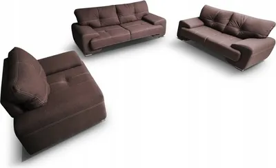 Produktbild von Webstoff Couchgarnitur NEMO, Polstergarnitur im modernes Design inklusive Wellenunterfederung, Wohnzimmer-Set (Stoff: hugo 08 - braun)