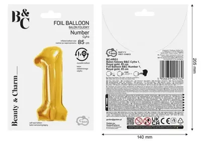 Obrázok produktu pre Fóliová balónik B&C 1, kráľovská zlatá farba, 85 cm - Godan